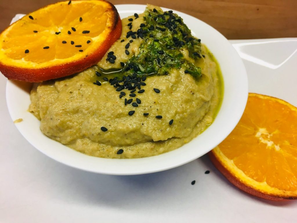 Japanischer Auberginen Miso Dip mit gerösteten Orangen und Ingwer