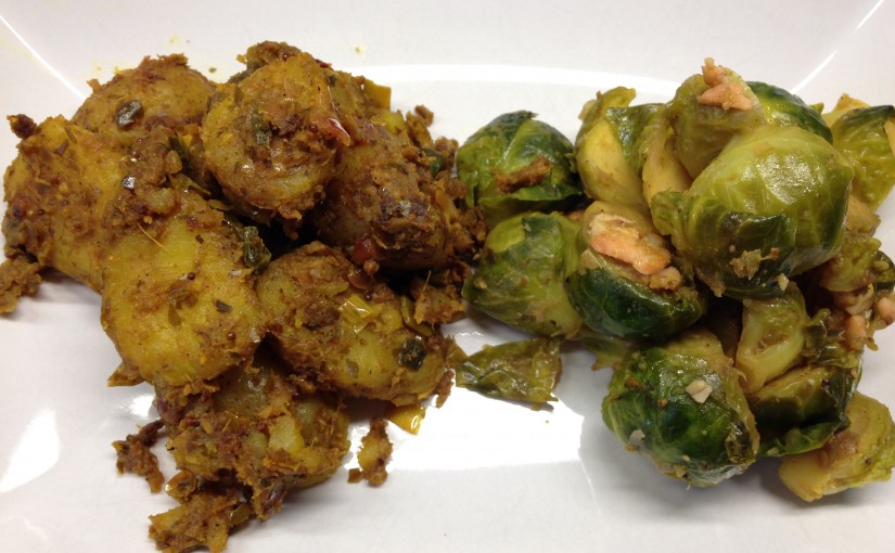Rosenkohl mit Lachs und Indischen Curry Kartoffeln