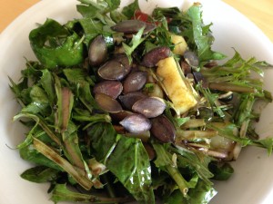 Wildsalat - Unkrautvernichtung mit Messer und Gabel: Löwenzahn mit Kürbiskernöl-Vinaigrette