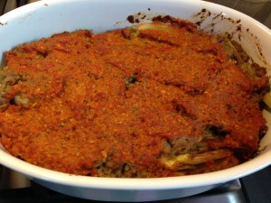 Gefüllte Fenchelknollen mit Tomatenpesto, Oliven und Mandelparmesan