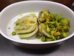 Gebackener gefüllter Fenchel Mit Lauch und Mango