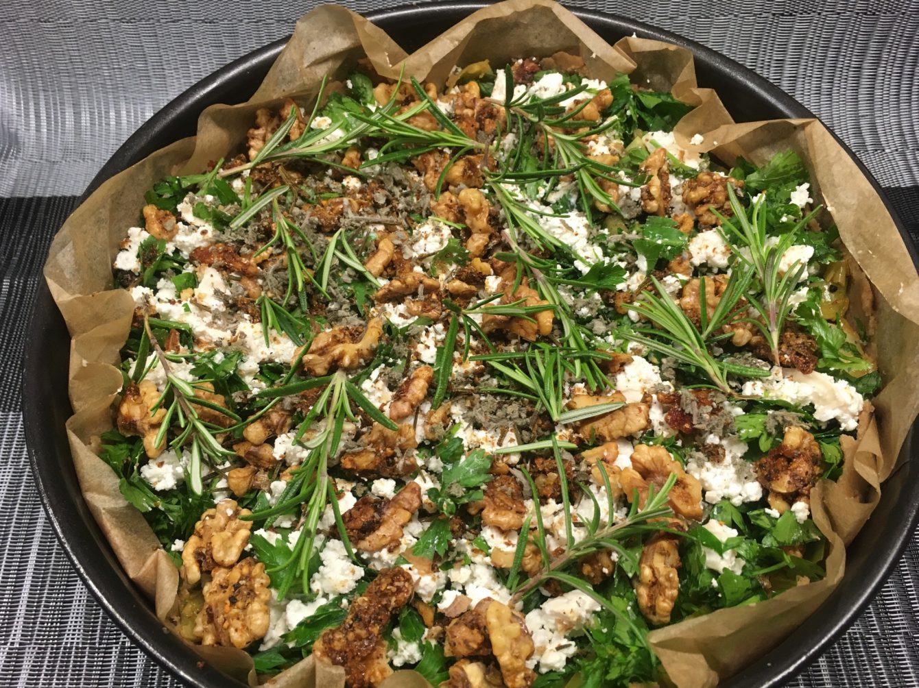 Zitronen Lauch Tarte mit Walnüssen und Ziegenkäse