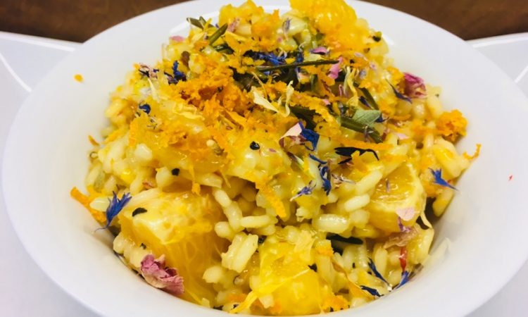 Orangen Risotto mit Safran und Chili