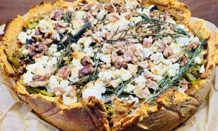 Süßkartoffel Lauch Tarte mit Walnüssen, Ziegenkäse und Zitronen