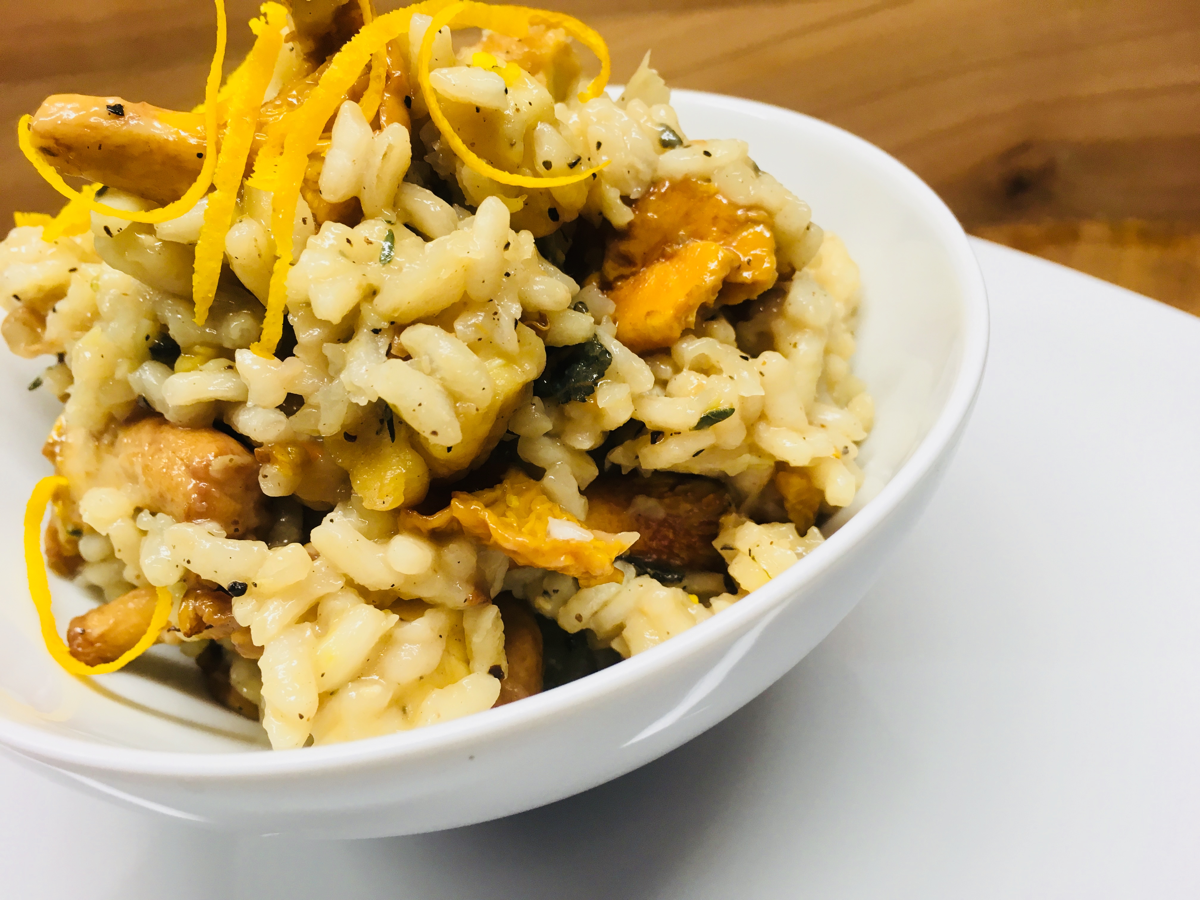 Risotto mit Pfifferlingen, Maronen und Orangenzesten