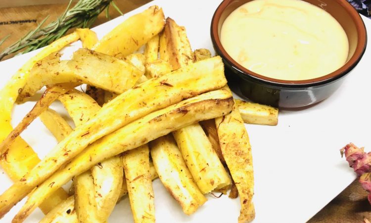 Pastinaken und Süßkartoffel Pommes mit Mandel Trüffel Mayonnaise
