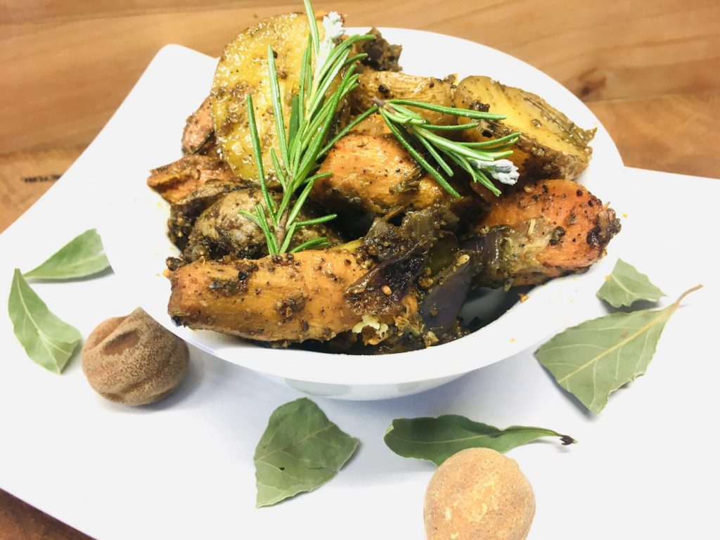 Geröstete Kartoffeln und Süßkartoffeln mit Dukkah