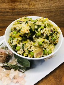 Lauch Risotto mit Erbsen