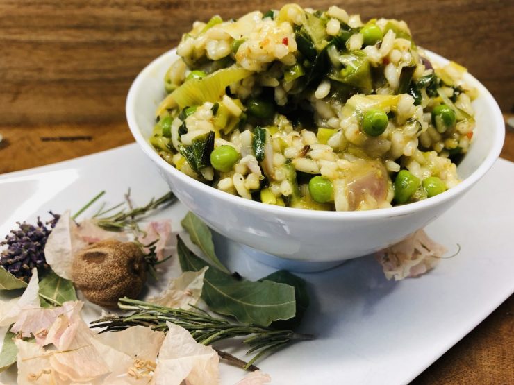 Lauch Risotto mit Erbsen