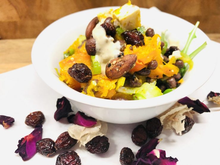Kürbis Salat mit Adzuki Bohnen mit Cranberries