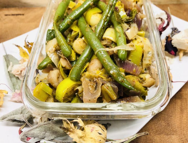 Grüne Bohnen mit Lauch und Maronen