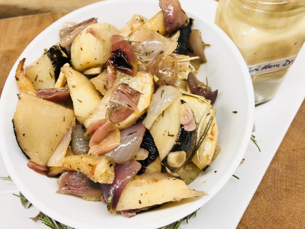 Schwarzwurzeln und Schwarzer Rettich mit gerösteten Trauben