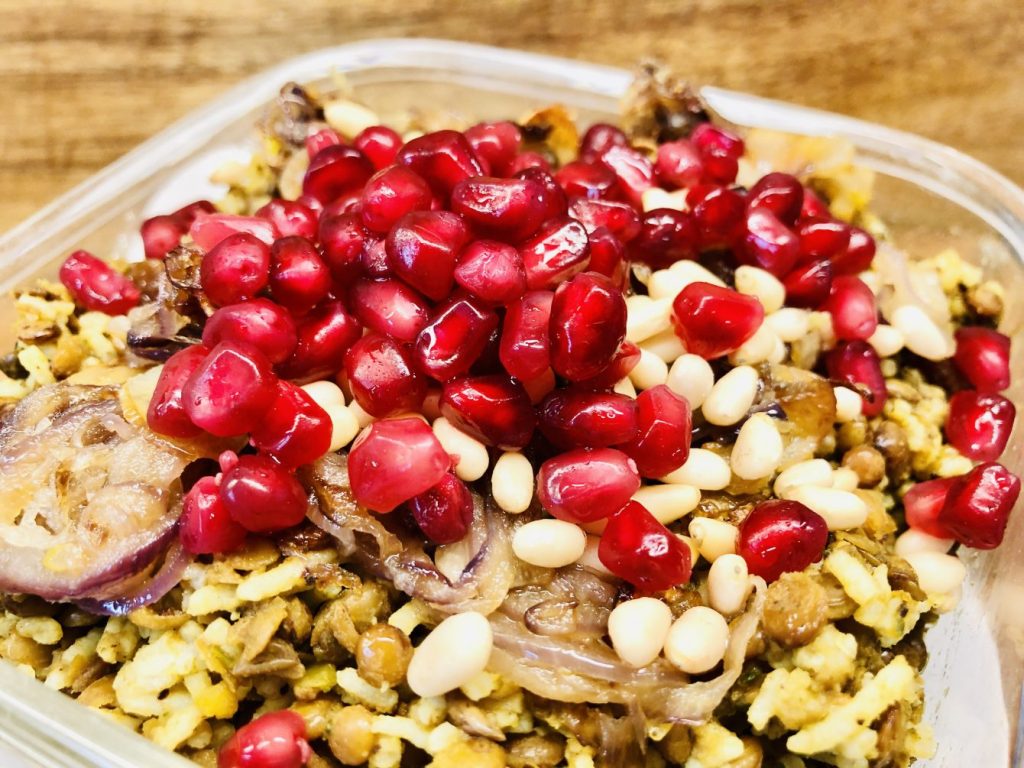 Mujadara Linsen Reis mit karamellisierten Zwiebeln