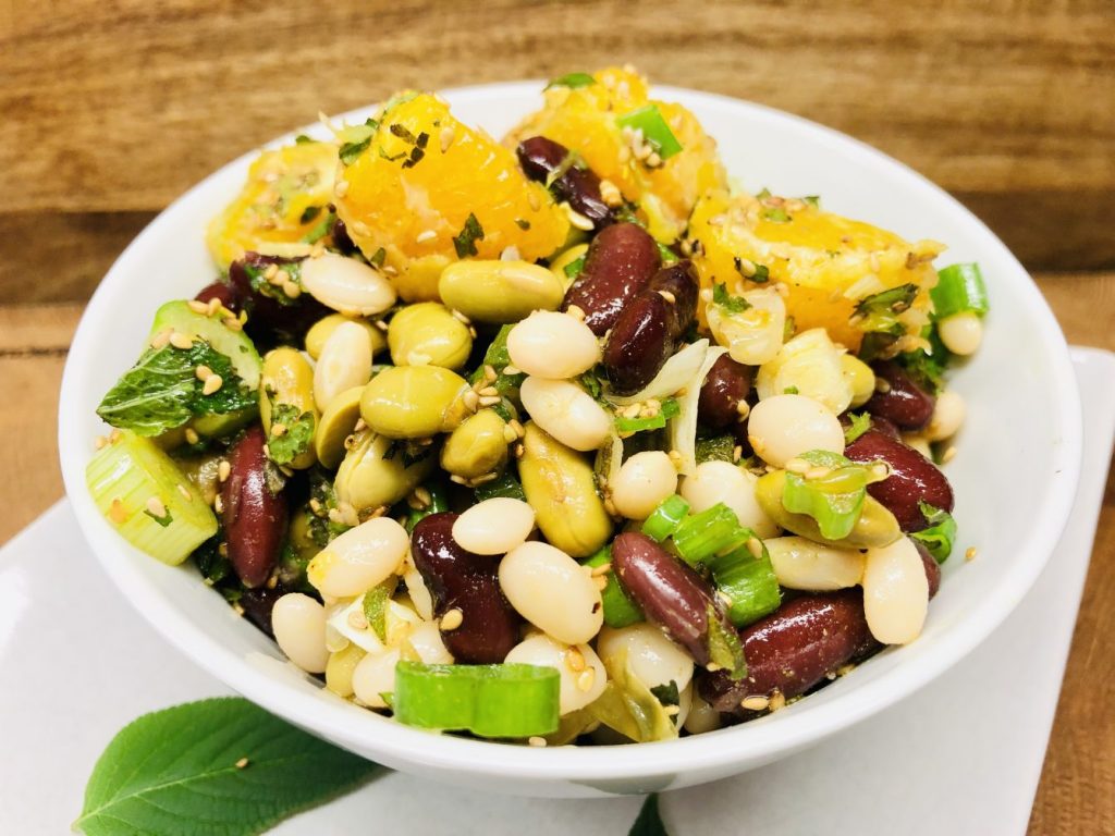 Bohnen Salat mit Orangen und Sesam, Zitrus Soja Dressing