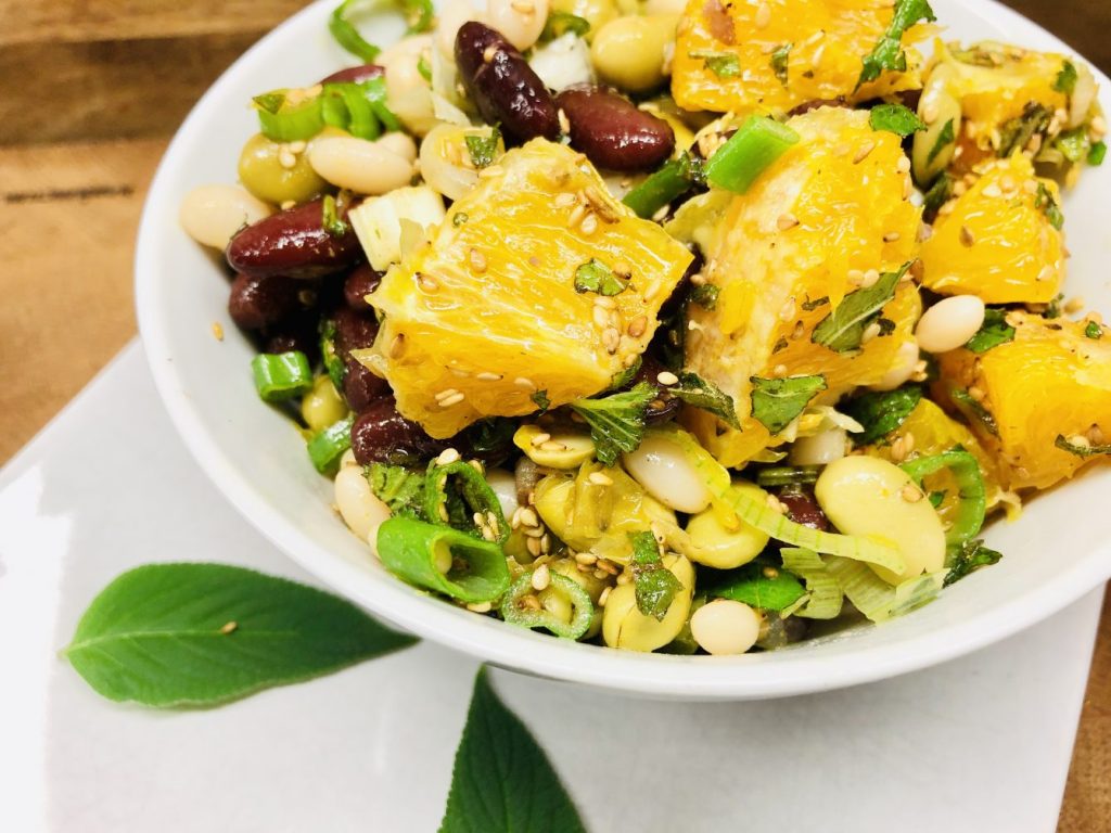 Bohnen Salat mit Orangen und Sesam, Zitrus Soja Dressing