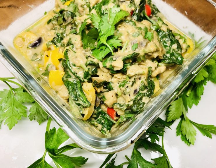 Kichererbsen Pfanne mit Spinat und Chili