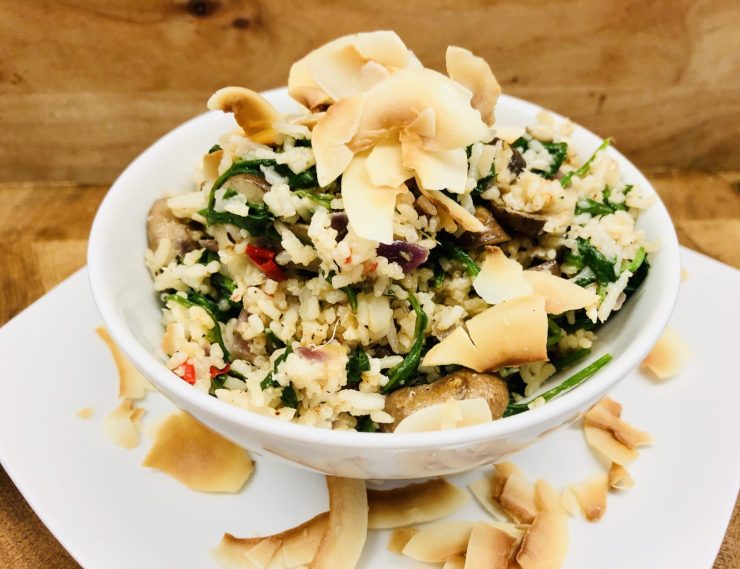 Kokos-Spinat mit Pilzen