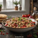 Mediterraner Weiße Bohnen Salat mit Tomaten und Zwiebeln