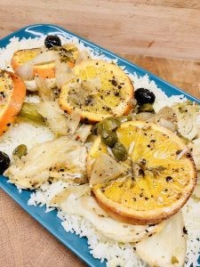 Gerösteter Fenchel mit Orangen, Minze Joghurt und Gewürzreis