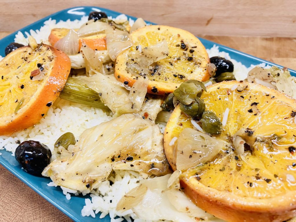 Gerösteter Fenchel mit Orangen, Minze Joghurt und Gewürzreis