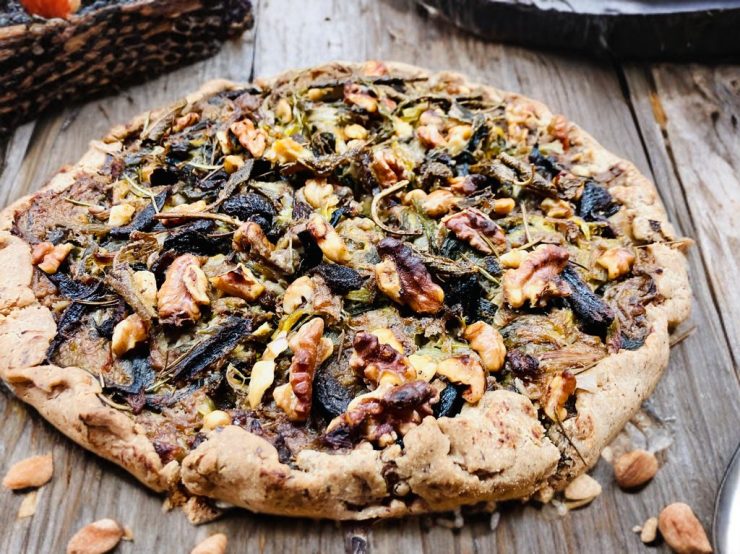 Buchweizen Galette mit Lauch, Maronen und Aprikosen
