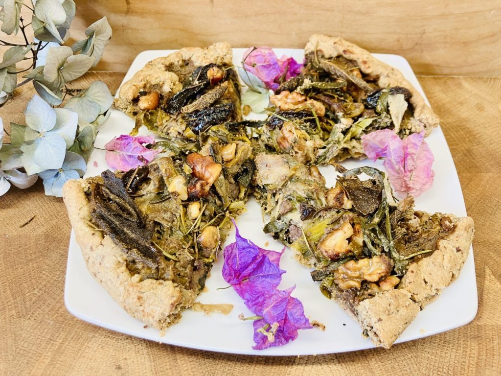 Buchweizen Galette mit karamellisiertem Lauch, Maronen und Aprikosen