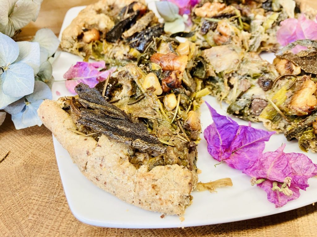 Buchweizen Tarte mit Lauch, Maronen und Aprikosen