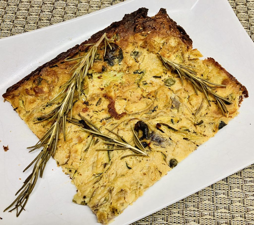 Zucchini Zwiebel Kichererbsen Fladenbrot Farinata Scarpaccia