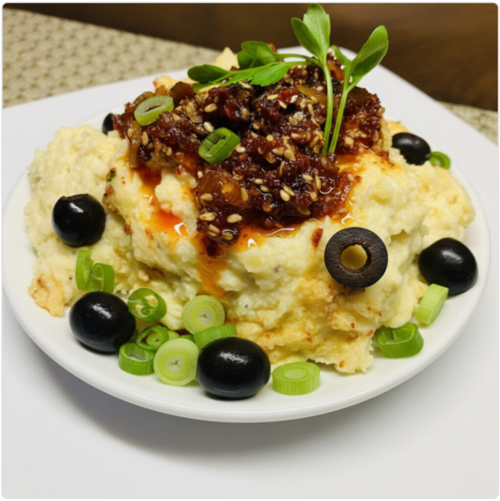 Skordalia – griechischer Knoblauch-Dip mit geröstetem Knoblauch, Mandeln und Chiliöl
