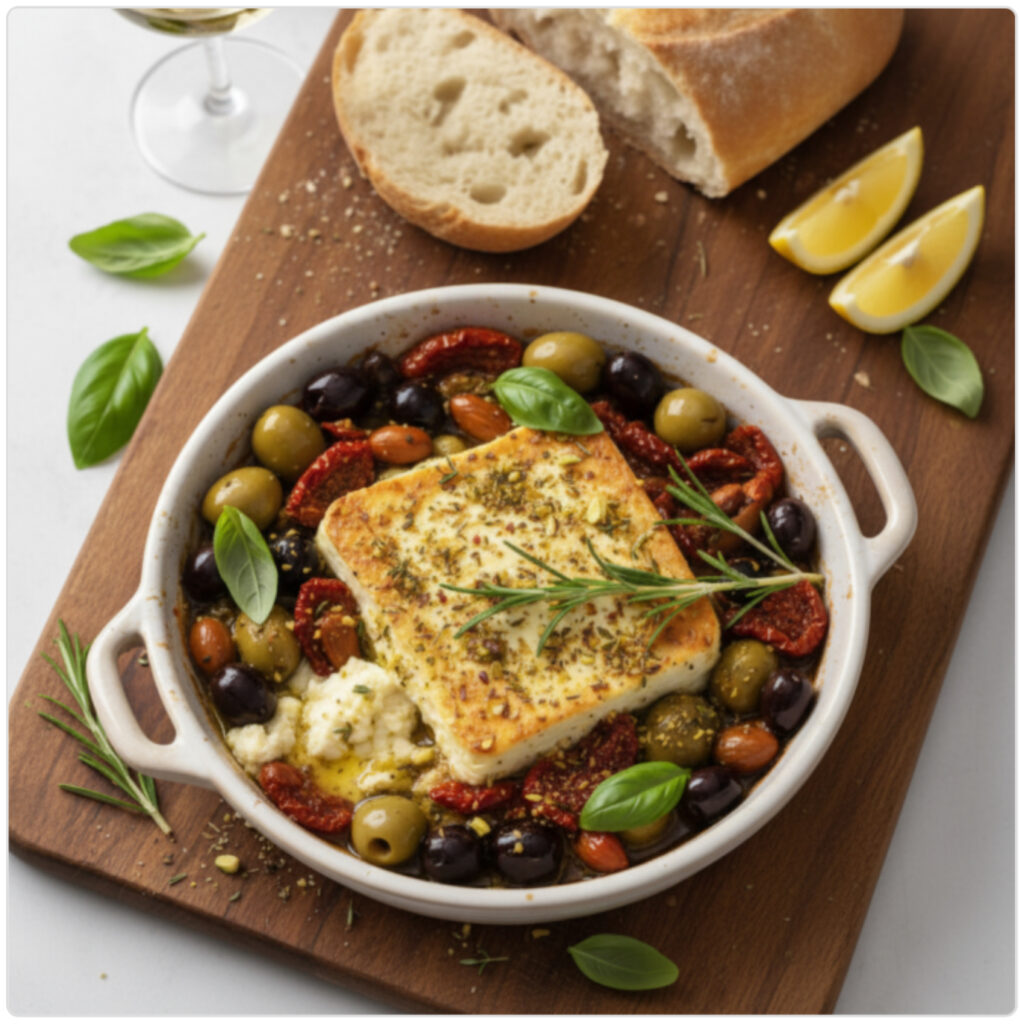 🇩🇪 Gebackener Feta mit Oliven und sonnengetrockneten Tomaten 🧀🍅 --- 🇬🇧 Baked Feta with Olives & Sun-Dried Tomatoes