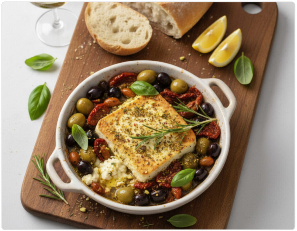 🇩🇪 Gebackener Feta mit Oliven und sonnengetrockneten Tomaten 🧀🍅 --- 🇬🇧 Baked Feta with Olives & Sun-Dried Tomatoes