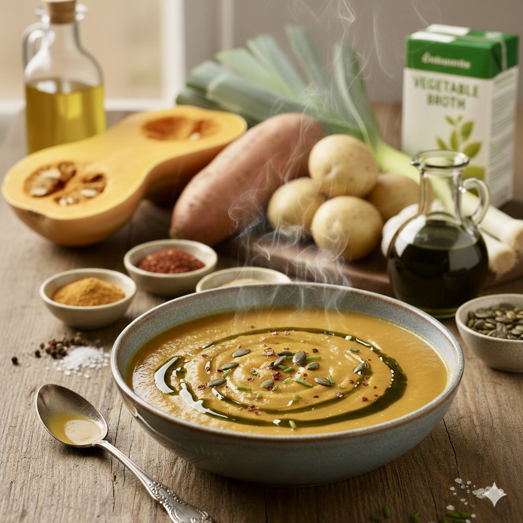 Würzige Butternut-Süßkartoffel-Suppe