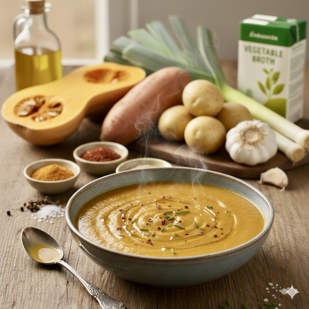 Würzige Butternut-Süßkartoffel-Suppe