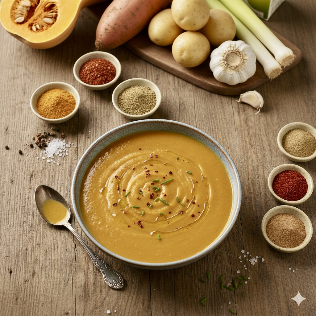 Würzige Butternut-Süßkartoffel-Suppe