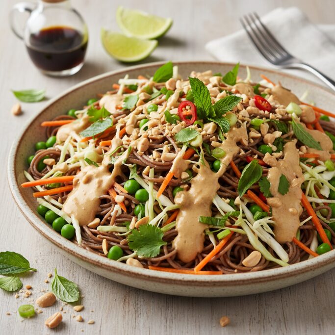 Super Veggy Nudel Salat mit cremigem Satay Dressing