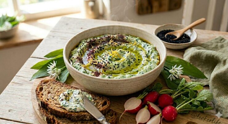Bärlauch-Feta-Dip mit Tahini & Sumak