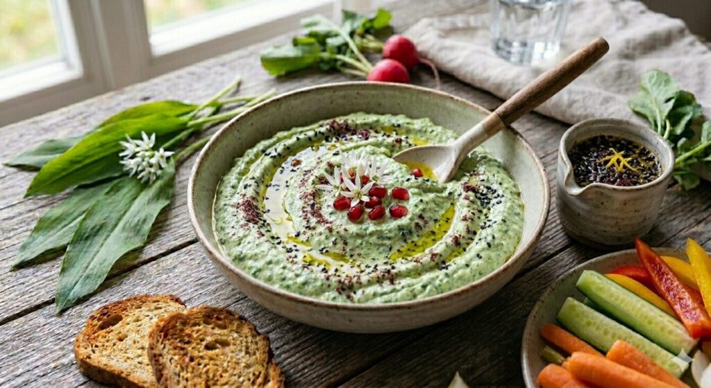 Bärlauch-Feta-Dip mit Tahini & Sumac