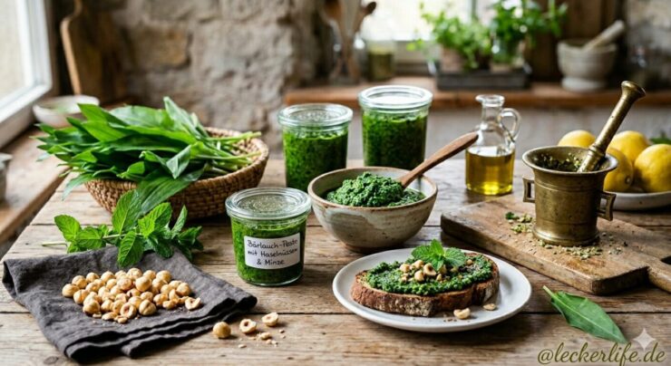 Bärlauch-Pesto mit gerösteten Haselnüssen & Minze