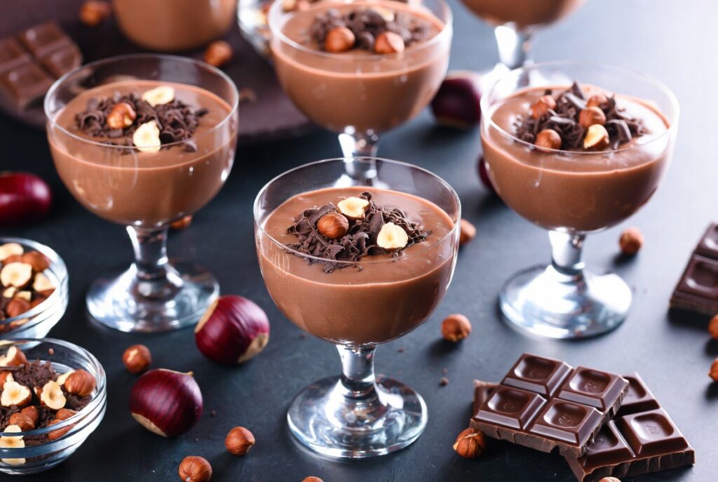 Mousse au Chocolat mit Maronencreme und Vanillesauce