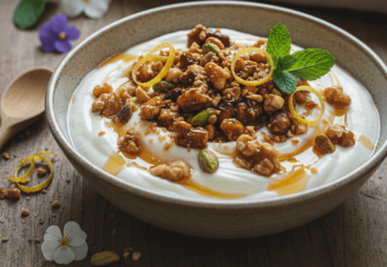 Griechischer Joghurt mit Honig und gerösteten Nüssen