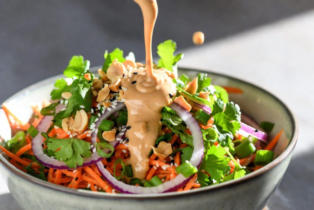 Erdnuss-Karottensalat mit asiatischem Erdnuss-Dressing