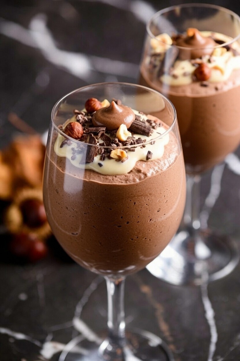 Mousse au Chocolat mit Maronencreme und Vanillesauce