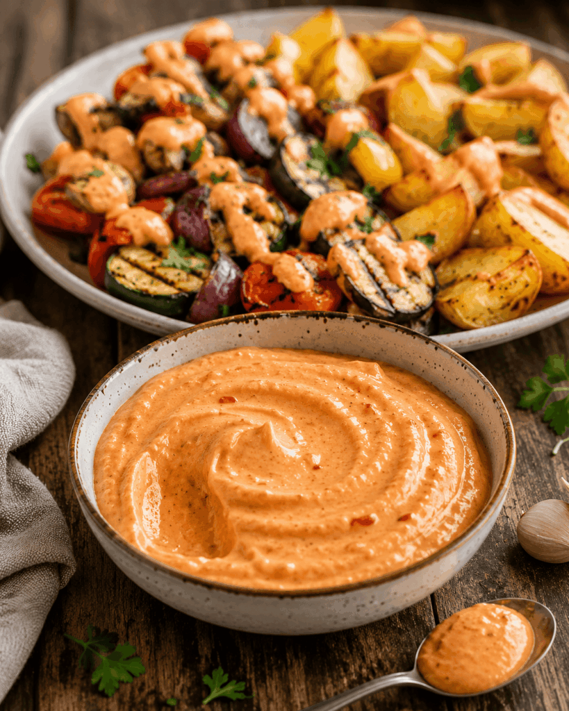 Sauce Andalouse: Paprika Mayonnaise mit gerösteter Paprika und Chili